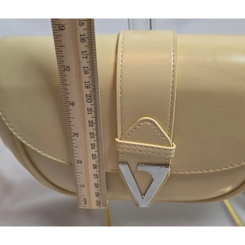 A9NINE Cream Faux Leather Saddle Shoulder Bag Silver V Hardware New With Tags
